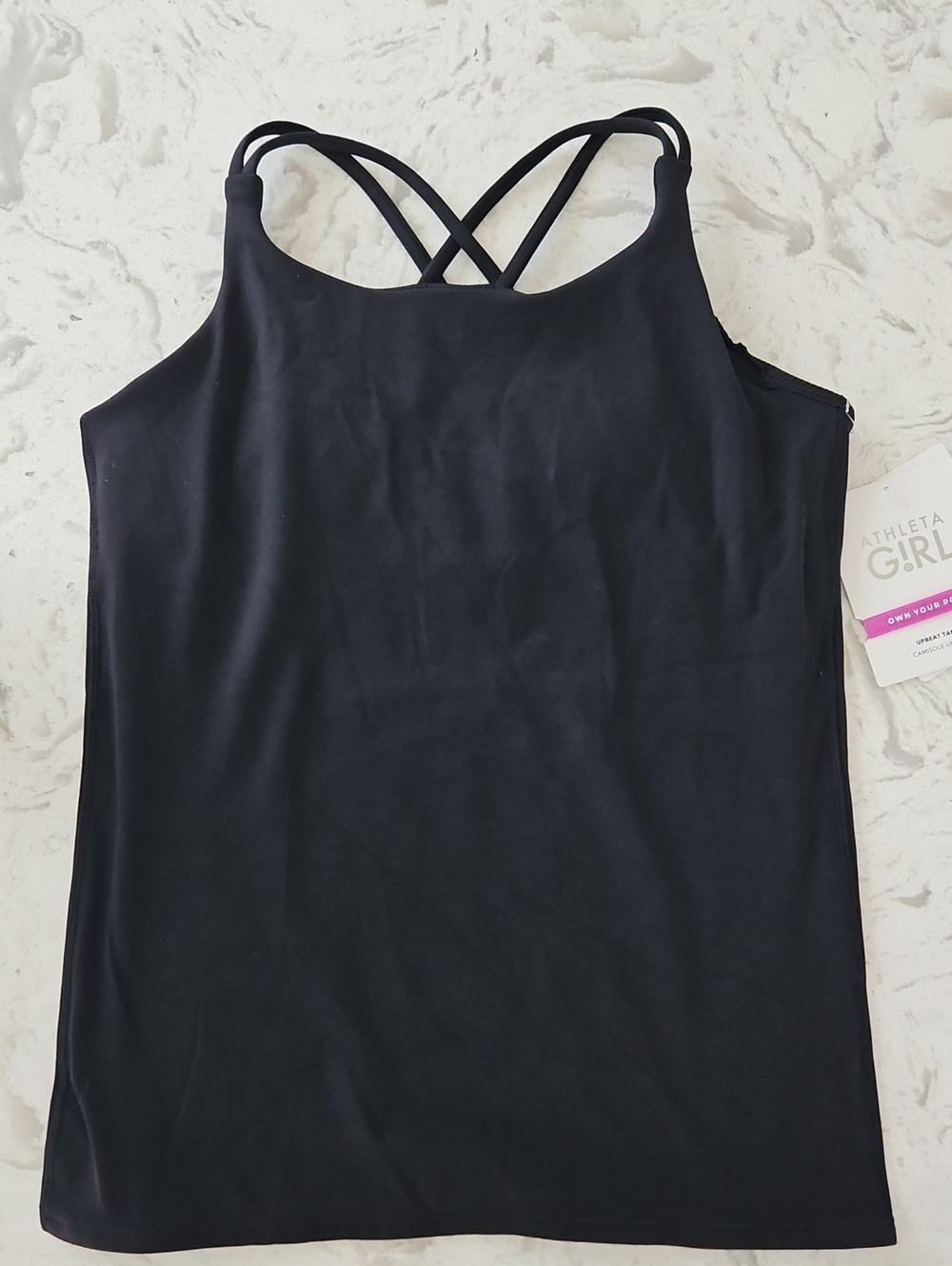 NWT Athleta Girl Upbeat Tank Black Crisscross Back Camisole Size XXL 16